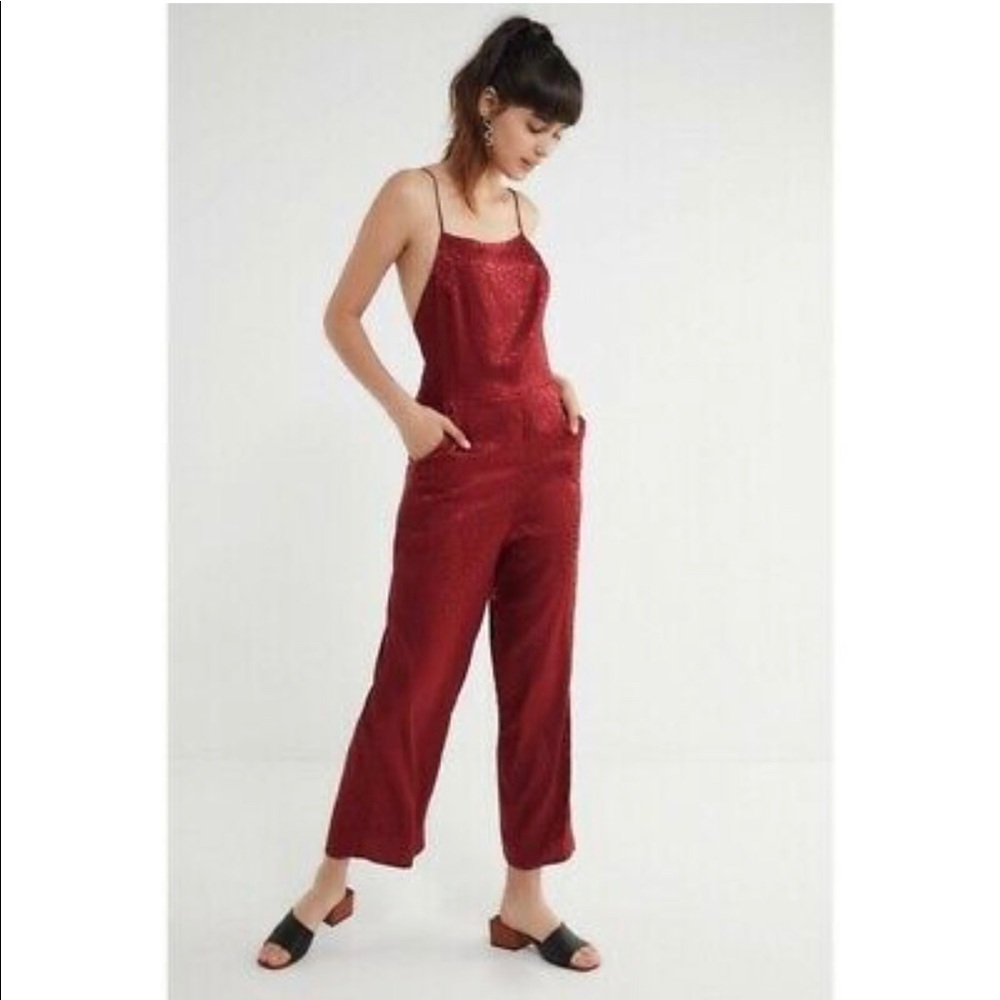 URBAN OUTFITTERS LEOPARD LACE UP RED WINE JUMPSUIT
